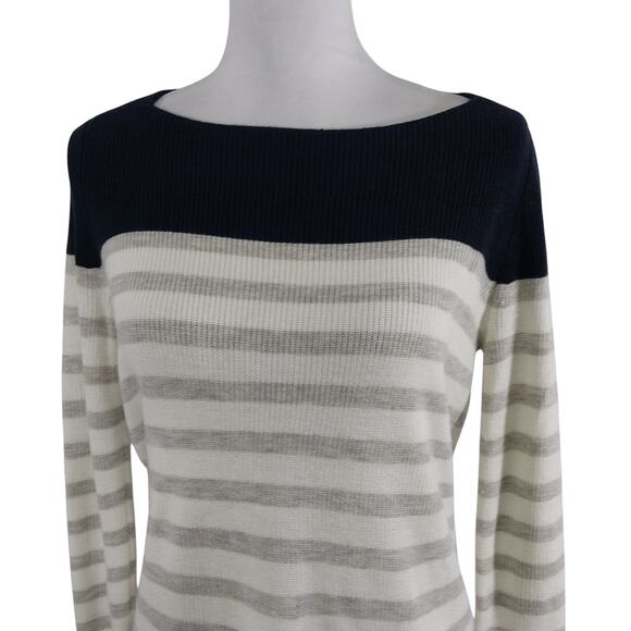 ANN TAYLOR LOFT! RICH BLACK, GRAY & WHITE STRIPED TUNIC STYLE SWEATER! SZ S - Picture 3 of 8